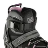 A close-up view of the top part of a black and purple inline skate. Voir les images du produit