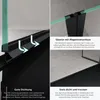 A collage of two images showing details of a shower door, focusing on its sealing and magnetic closure features. Produktbild-Vorschau