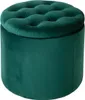 A dark green velvet ottoman with tufted top. Produktbild-Vorschau