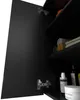 An open black bathroom cabinet with shelves displaying rolled towels and toiletries. Produktbild-Vorschau