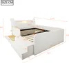 A 3D rendering of a white upholstered bed with dimensions indicated by orange lines and numbers. Anteprima dell’immagine prodotto