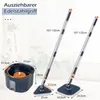 A mop and bucket set with dimensions shown, and two mops. Podgląd zdjęcia produktu