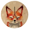 A watercolor-style image of a fox's face on a round clock face with numbers indicating the time. Produktbild-Vorschau