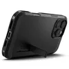 A black smartphone case with a kickstand is shown from a rear, angled perspective on a white background. Produktbild-Vorschau