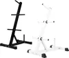 Two weight plate racks, one black and one white, are shown against a white background. Produktbild-Vorschau