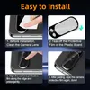 A collage of four images showing the steps to install a camera protective film on a smartphone. Produktbild-Vorschau