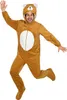 A man wearing a brown bear costume jumps in the air. Produktbild-Vorschau