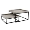 A set of two nesting coffee tables with gray tops and black metal frames, presented on a white background. Produktbild-Vorschau