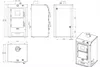 Technical drawings and dimensions of a wood-burning stove with a water heat exchanger. Podgląd zdjęcia produktu