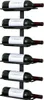 A black metal wine rack mounted on a white background, holding six bottles of wine. Produktbild-Vorschau