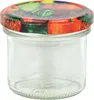 A clear glass jar with a fruit-patterned lid. Náhled obrázku produktu