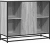 A gray wooden sideboard with black metal legs and frame, shown from the front. Produktbild-Vorschau