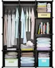 A modular wardrobe organizer with clothes hanging on hangers and folded items on shelves. Podgląd zdjęcia produktu
