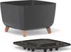A dark gray square planter with copper-colored legs sits above a black plastic insert with multiple compartments. Produktbild-Vorschau