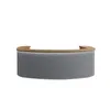 A curved reception desk with a textured gray base and a wooden top. Produktbild-Vorschau