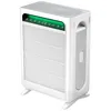 A white air purifier with a green LED display and control panel on a white background. Produktbild-Vorschau