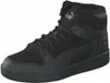 A single black Puma Rebound LayUp SD Fur sneaker is shown against a white background. Produktbild-Vorschau