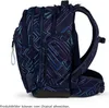 A side view of a dark blue backpack with a geometric pattern. Voir les images du produit