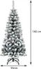A full shot of a flocked artificial Christmas tree with dimensions indicated. Produktbild-Vorschau