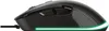 Side view of a black gaming mouse with green LED lighting along the bottom edge. Produktbild-Vorschau