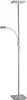 A modern LED floor lamp with a square base and a curved arm supporting a rectangular light fixture. Anteprima dell’immagine prodotto
