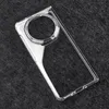 A clear plastic phone case is shown on a dark gray textured surface. Produktbild-Vorschau