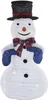 A decorative snowman figure with a top hat, scarf, and mittens, illuminated by internal LED lights. Produktbild-Vorschau