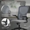A close-up marketing image of an ergonomic office chair, highlighting its features with text overlays and close-up insets. Produktbild-Vorschau