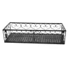 A black metal balcony planter shelf with decorative heart-shaped scrollwork. Náhled obrázku produktu