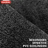 Close-up view of a textured dark gray mat, with a red logo in the top left corner and white text overlay in the bottom right. Produktbild-Vorschau