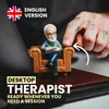 A miniature figurine of a therapist sitting in a chair, with a finger pointing towards it. Produktbild-Vorschau