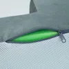 A close-up view of a gray pet step with a zipper partially open, revealing green foam padding inside. The bottom layer of the step is white mesh. Podgląd zdjęcia produktu