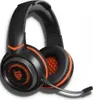 A black and orange gaming headset with a microphone is shown against a white background. Voir les images du produit