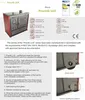 A product information sheet for a wood-burning stove, featuring a product image, specifications, and feature descriptions. Produktbild-Vorschau