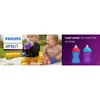 Two babies are playing with toys and drinking from bottles. The image also shows two drinking bottles and marketing text. Náhľad obrázku produktu