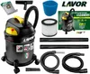 A collage of a Lavor vacuum cleaner and its accessories, along with packaging and marketing material. Náhled obrázku produktu