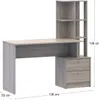 A desk with shelves and drawers, shown against a white background with dimensions indicated. Náhľad obrázku produktu