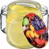 Two glass jars filled with lemon slices and water, with a decorative lid featuring a fruit pattern. Produktbild-Vorschau