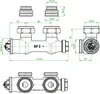 Technical drawing with dimensions of a plumbing valve set. Anteprima dell’immagine prodotto