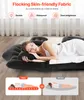 A woman sleeping on an inflatable mattress, with comparison graphics below. Podgląd zdjęcia produktu