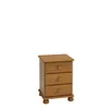 A wooden nightstand with three drawers is shown against a white background. Produktbild-Vorschau