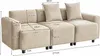 A beige three-seater sofa with dimensions indicated by measurement lines and text. Anteprima dell’immagine prodotto