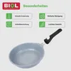 A frying pan with marketing text highlighting its features. Produktbild-Vorschau