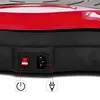 Close-up of the power switch and power input port on a red and black device, with icons indicating power and plug. Podgląd zdjęcia produktu