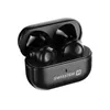 A pair of black wireless earbuds in an open charging case. Voir les images du produit