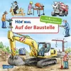 A colorful illustration of a construction site with various vehicles and workers, designed for a children's book. Produktbild-Vorschau