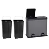 Three trash cans are displayed against a white background. Two are black and one is gray. Voir les images du produit