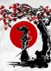 A stylized illustration of a samurai figure standing under a cherry blossom tree with a red sun in the background. Podgląd zdjęcia produktu
