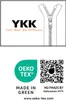 A marketing image featuring the YKK logo and a zipper illustration, along with OEKO-TEX certification and a QR code. Produktbild-Vorschau