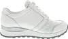 A white leather and textile low sneaker with silver accents. Produktbild-Vorschau